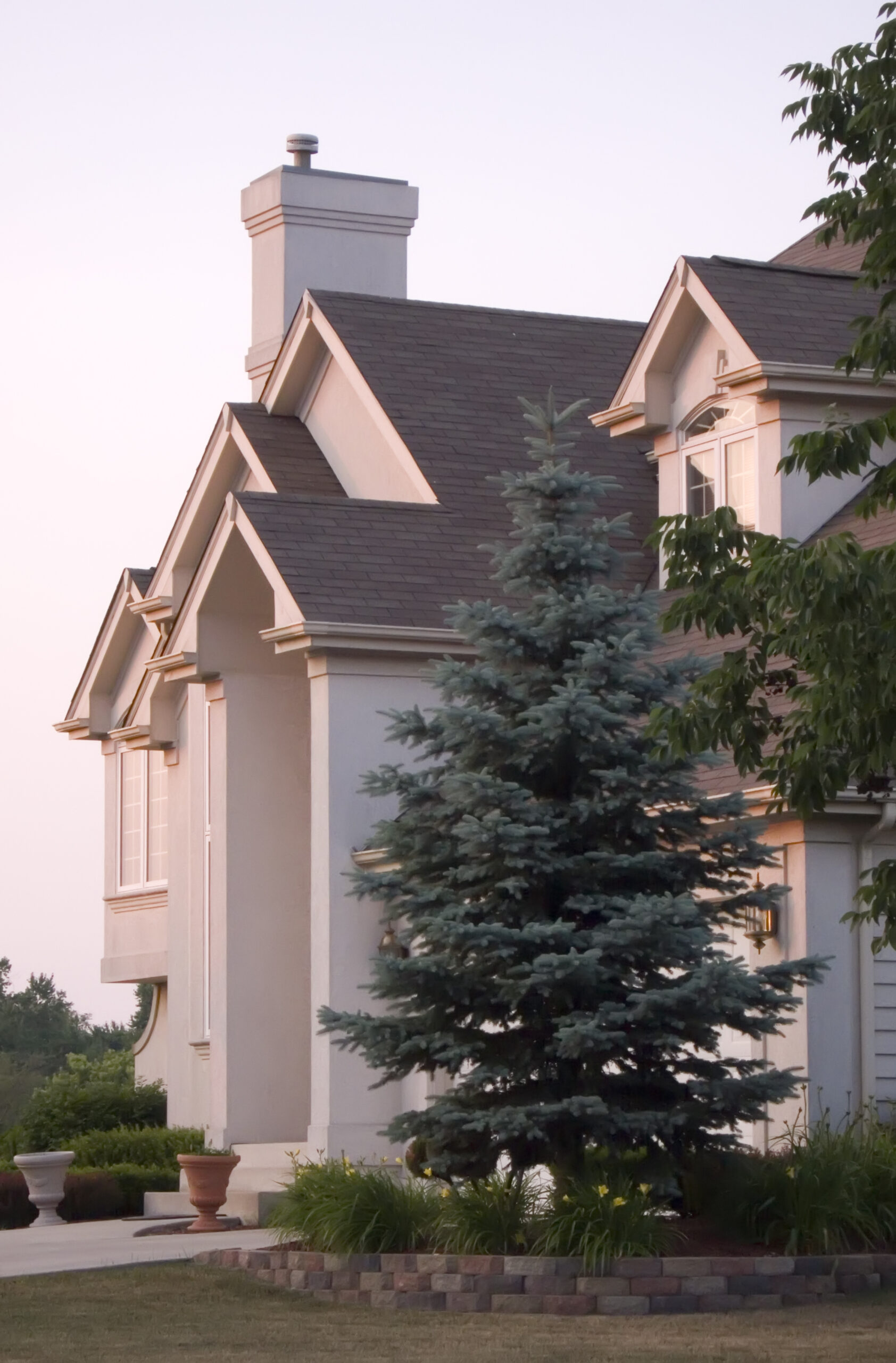 Residential exterior facade plastering on modern building