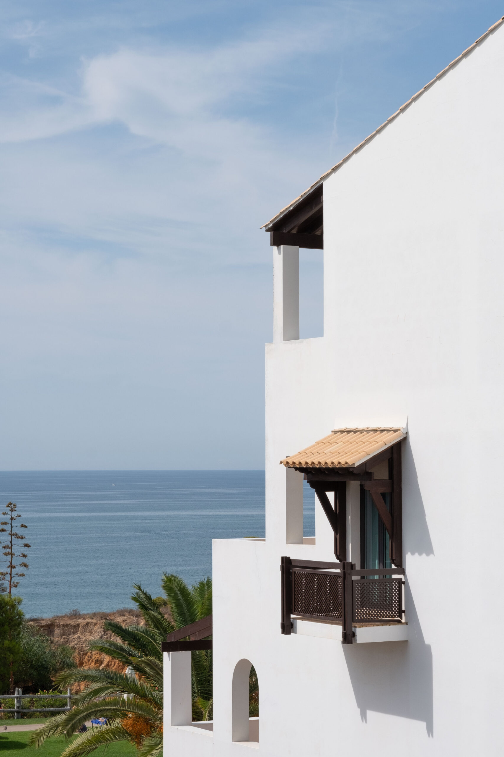 Coastal building exterior facade with ocean view